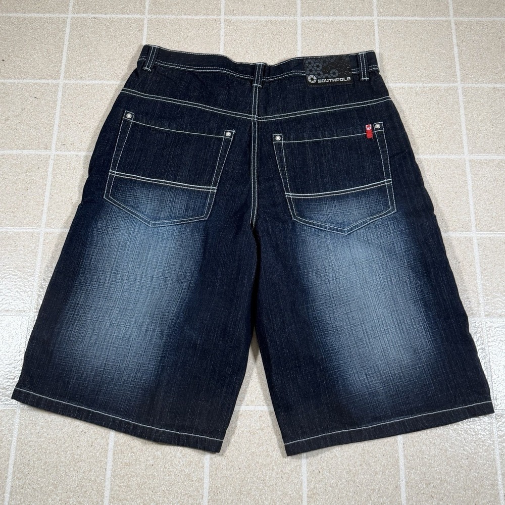 VTG Southpole Blue Denim Shorts Jorts Hip Hop Skater Red Tab Y2K Baggy Size 36